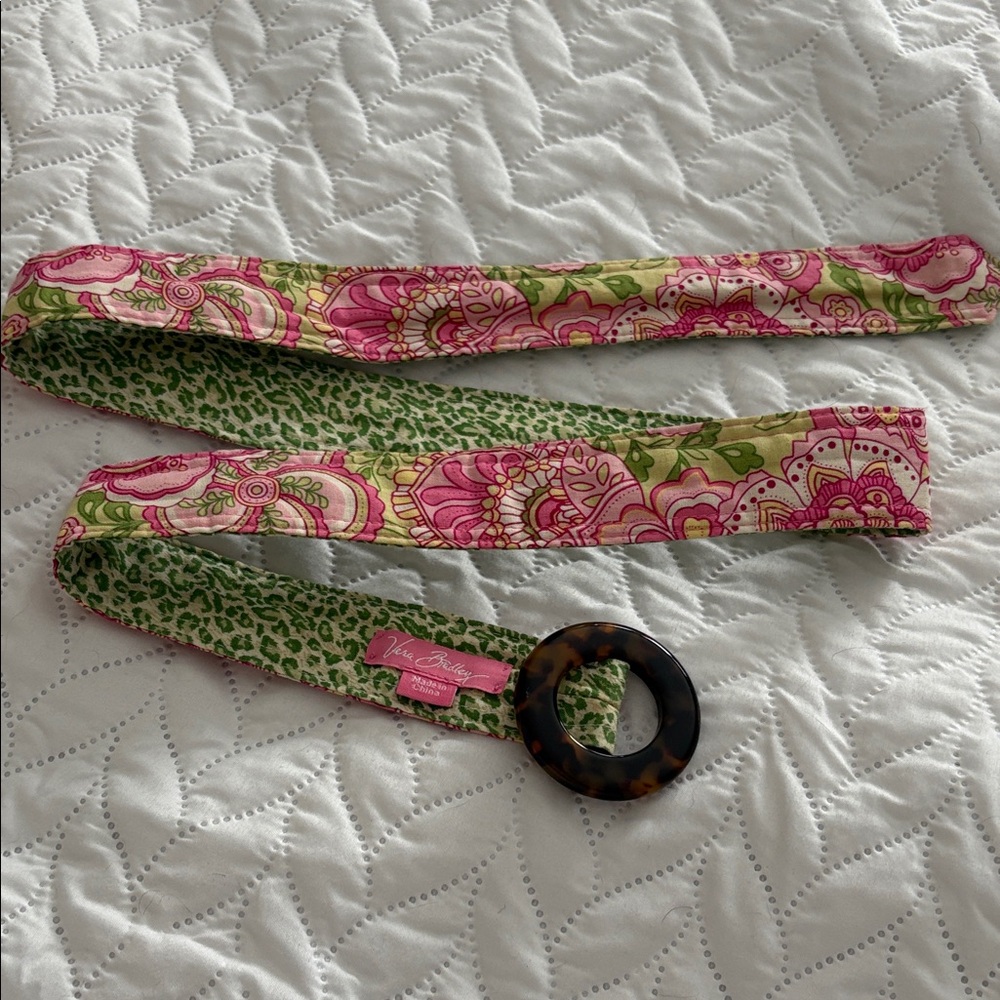 Vera Bradley Reversible Floral Belt with Pink and Green Pattern